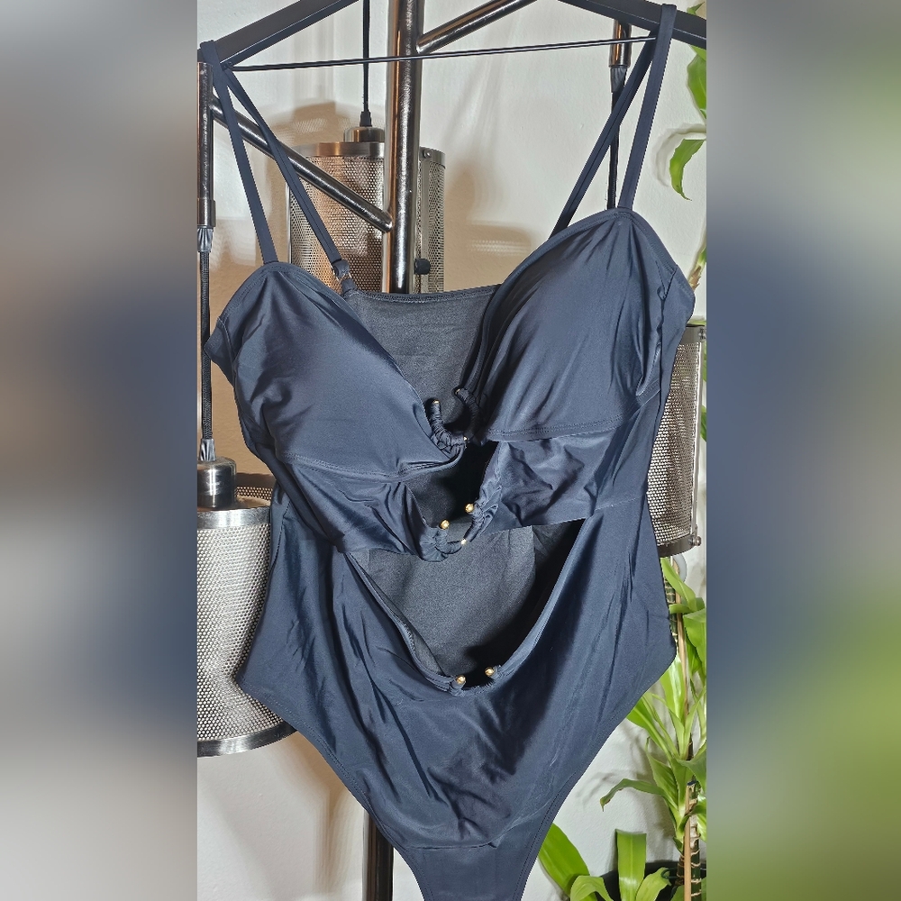 Black Cutout Swimsuit gold accent